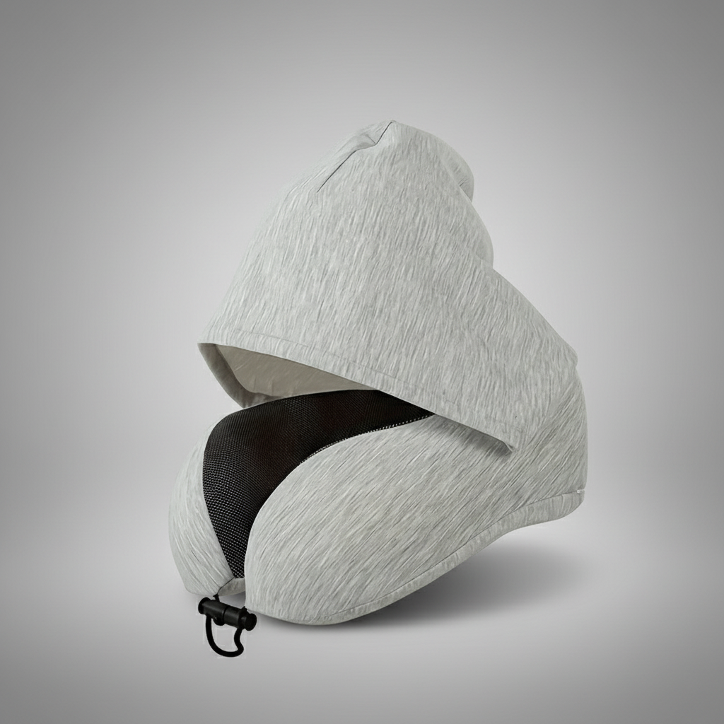 Almofada de viagem cinzenta com fundo cinzento