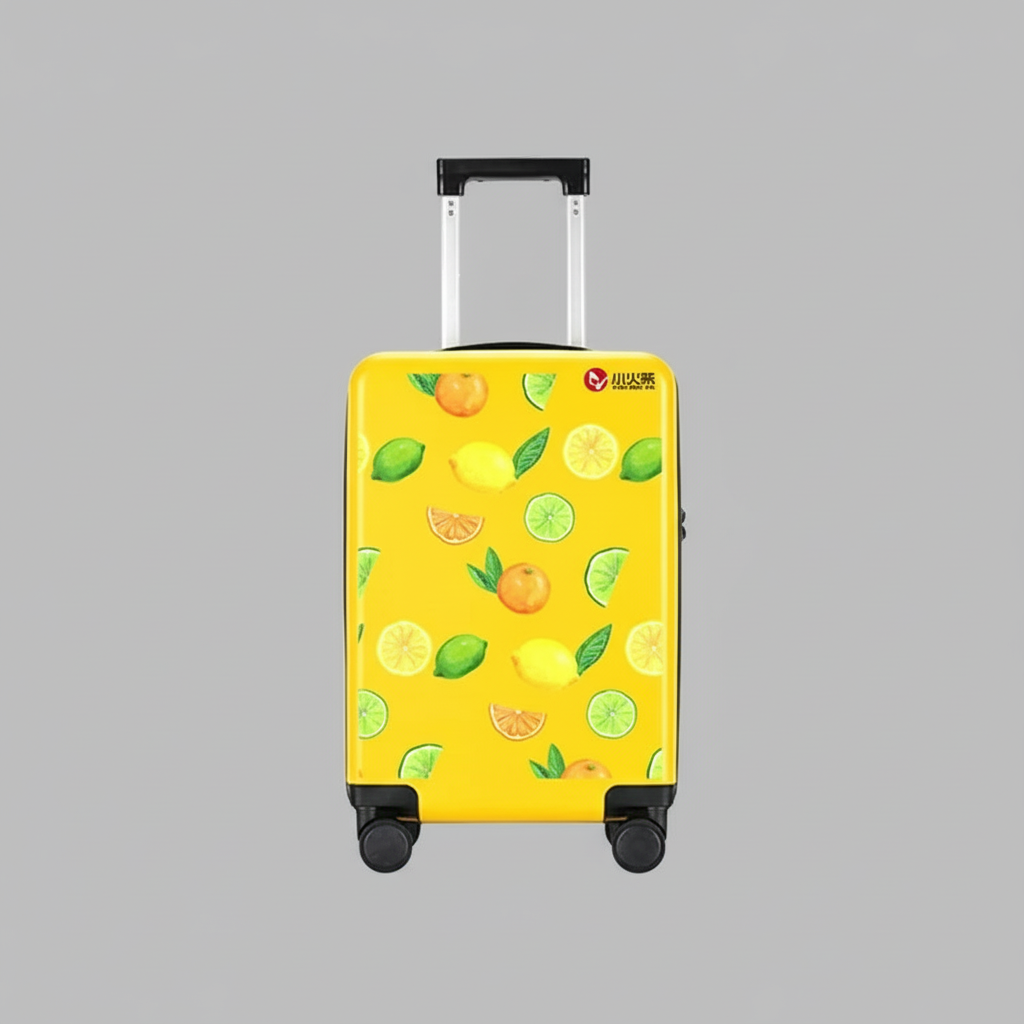 Mala amarela com citrinos - fundo cinzento