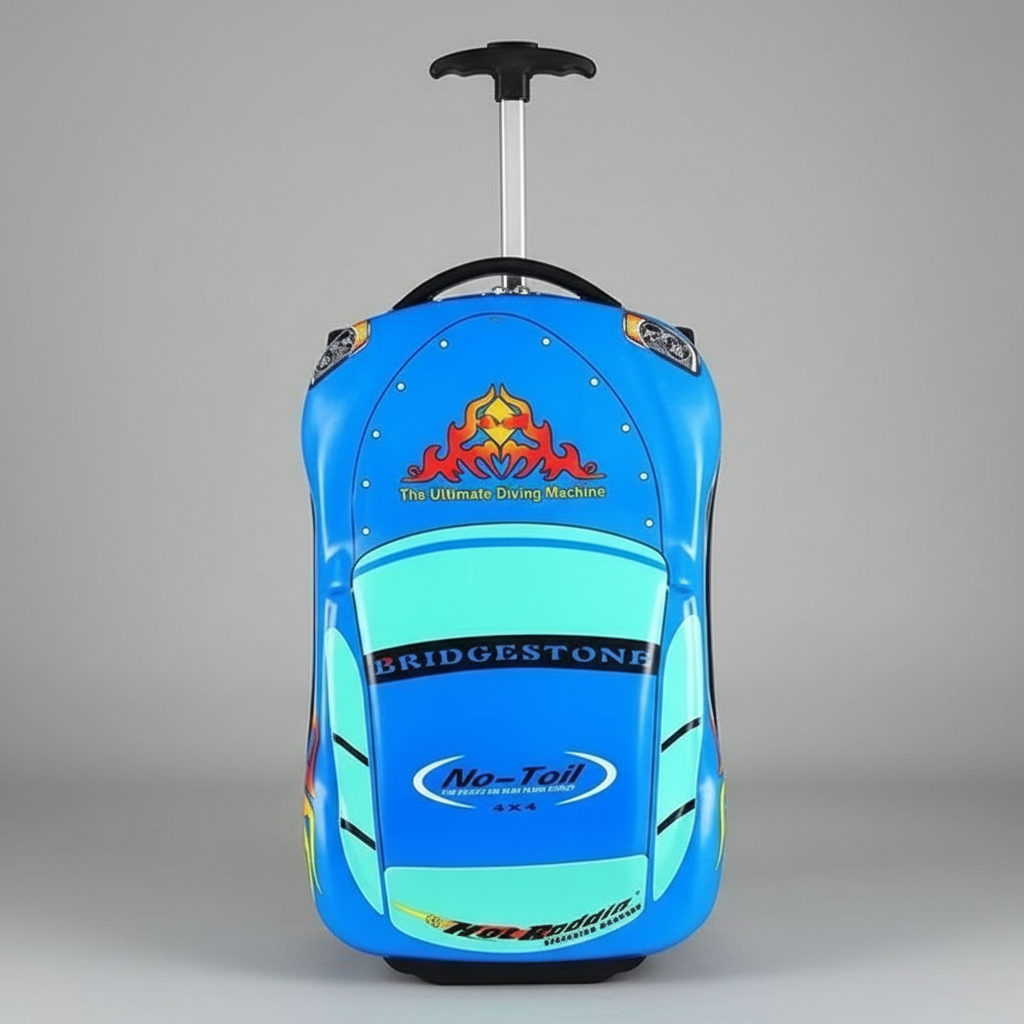 Mala azul com fundo cinza