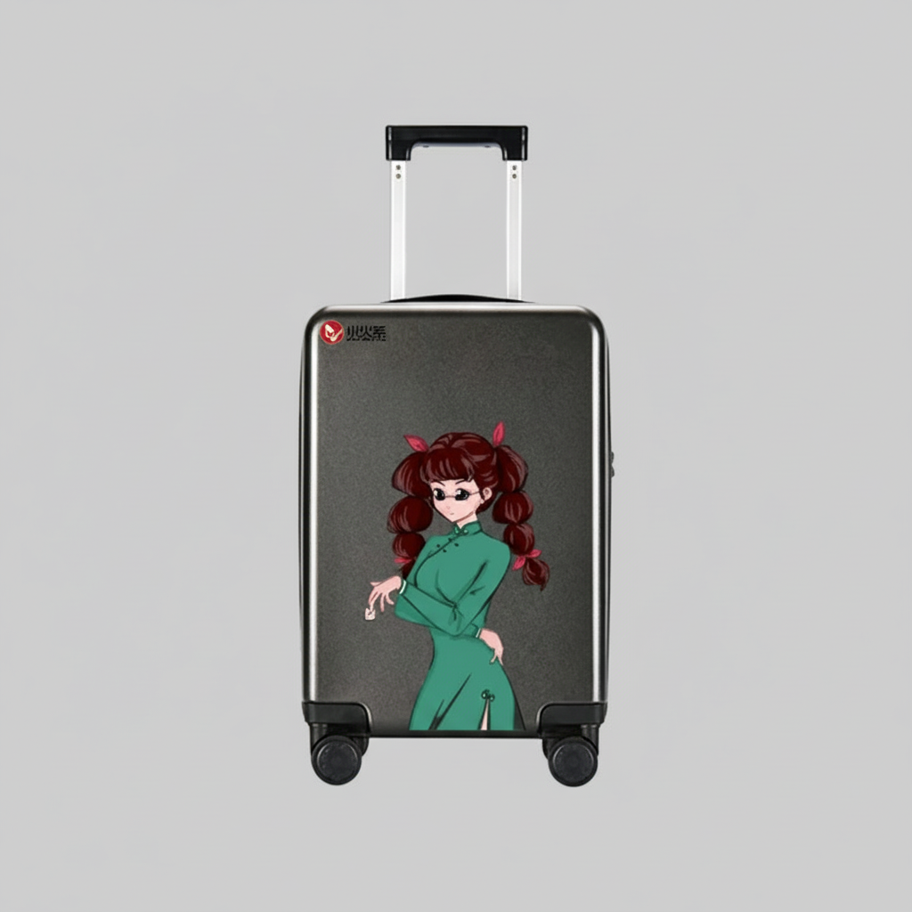 Mala cinzenta com personagem anime - fundo cinzento