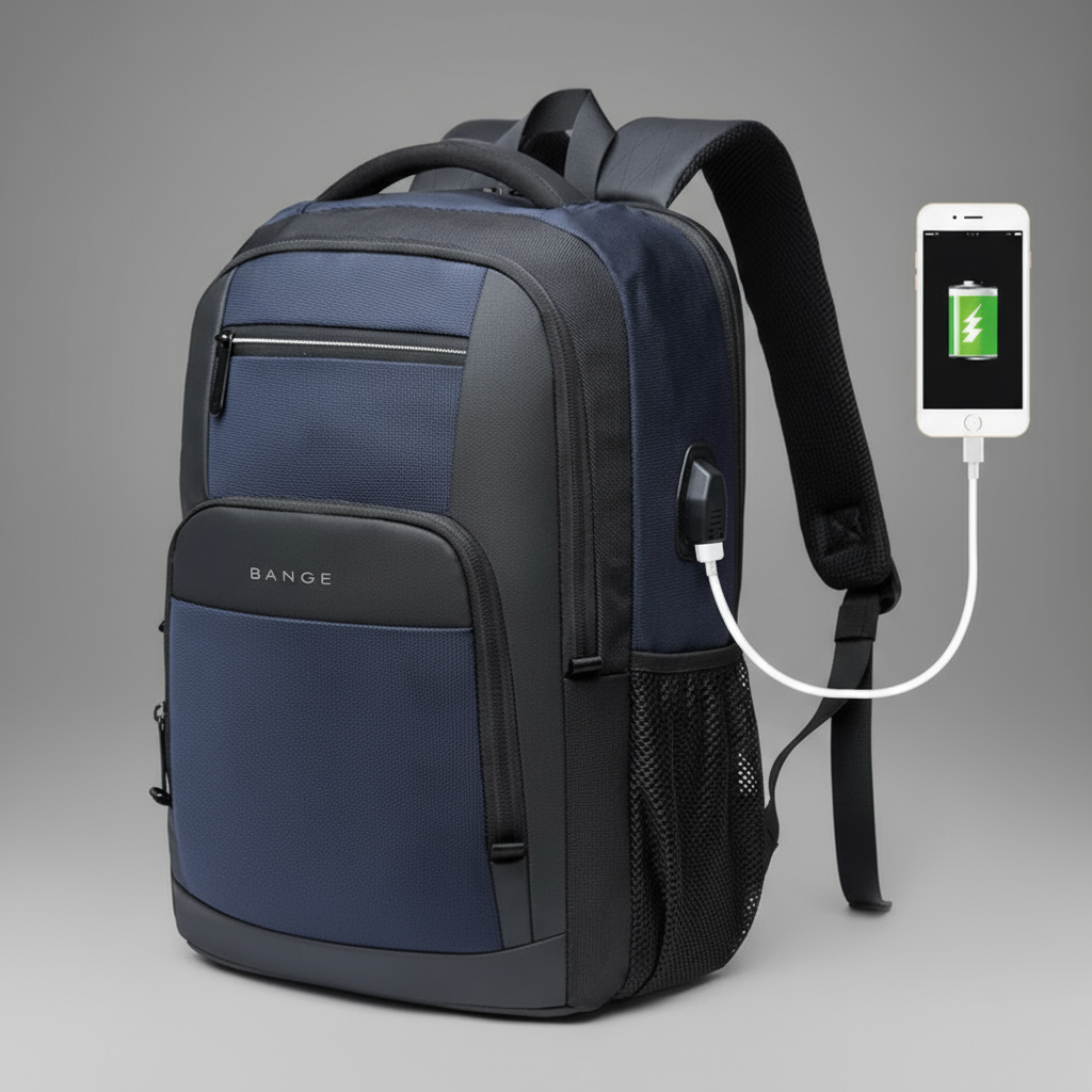 Mochila BANGE Azul Marinho com fundo cinza