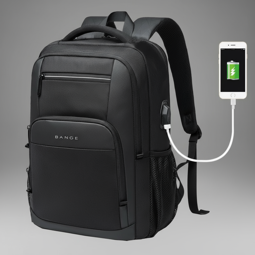 Mochila BANGE Preta com fundo cinza